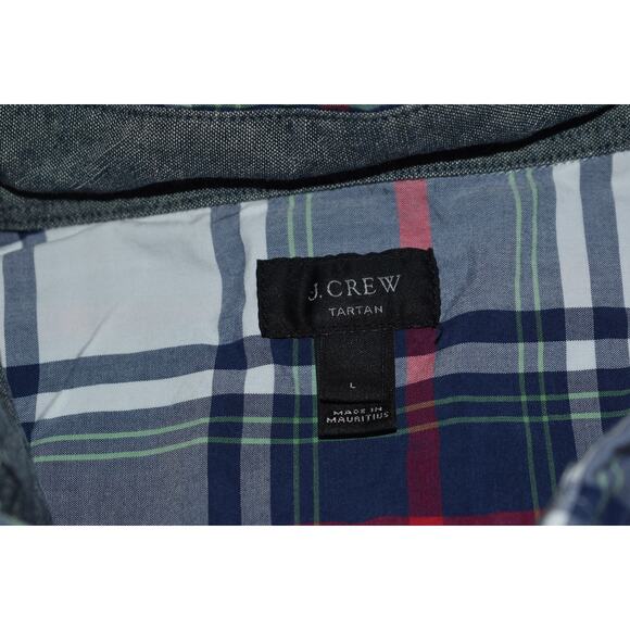 J Crew Dress Shirt Button Up Men Size Large Tartan Blue Red Plaids Cotton - Picture 4 of 5
